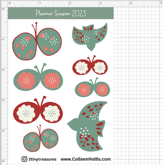 Planner Season 2023 Birds and Butterflies - Hobonichi (Green Red)